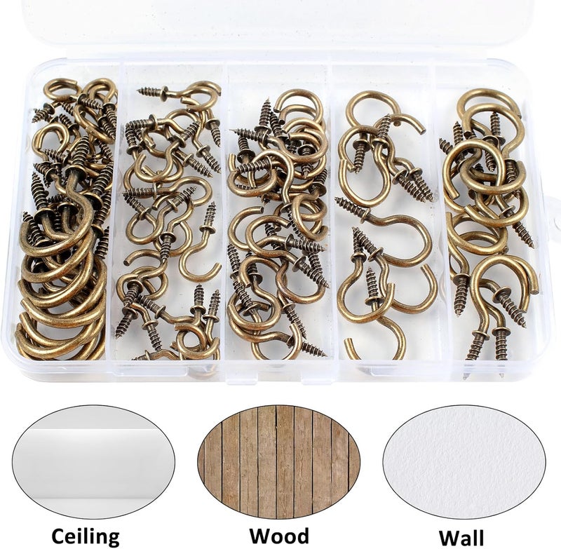 Romeda 90 Pcs Ceiling Hooks Kit - 6 Sizes Screw-in Hooks for Hanging (1/2", 5/8",3/4",7/8",1",1-1/4") (Bronze) - Image 5